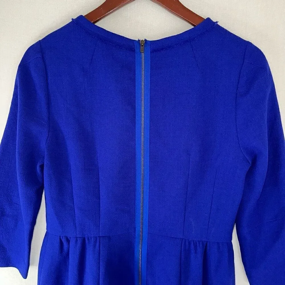 J. Crew‎ Double Face 100% Wool Teddie Dress Womens 6 Royal Blue Preppy Cocktail